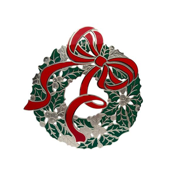 Vintage WM A. Rogers Holiday Christmas Wreath Silver Plated Trivet - Picture 1 of 8